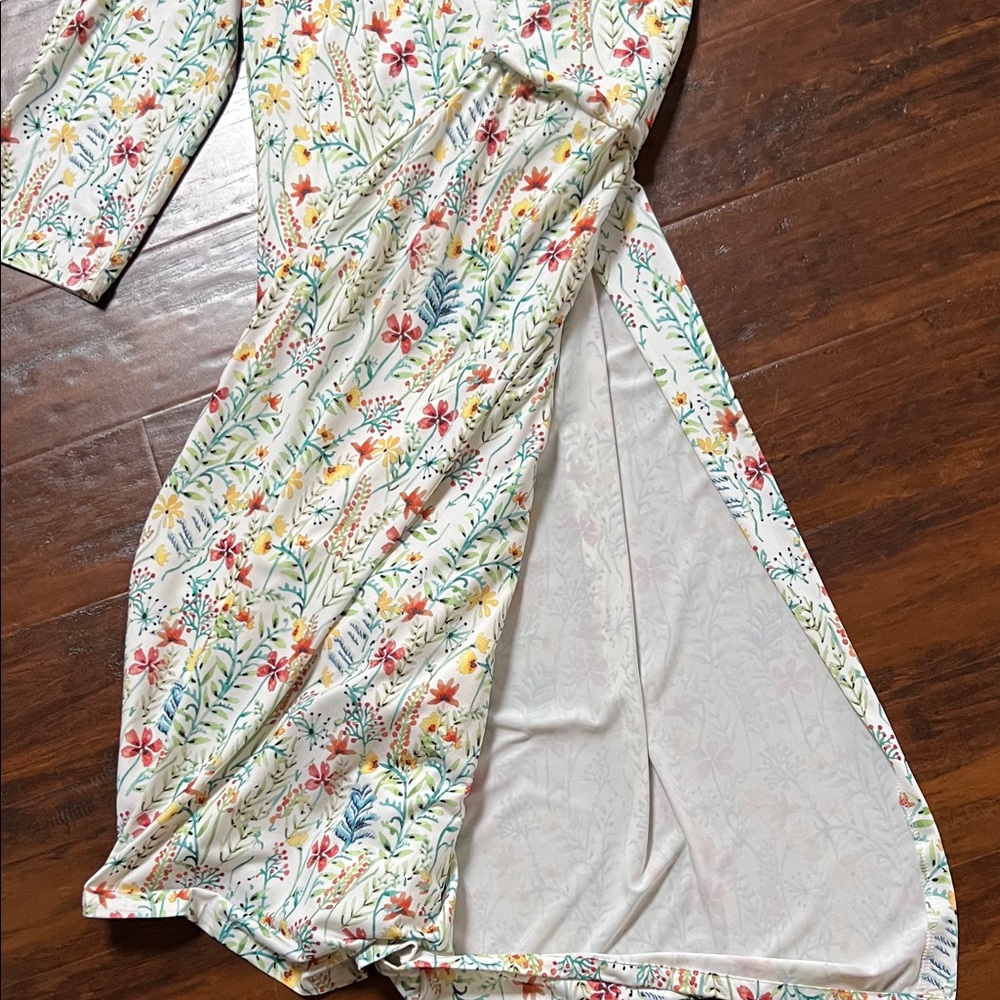 Jason Wu X Eloquii White Floral Wrap-Style Midi Dress w/ Multicolor Blooms sz 14 - Picture 6 of 10